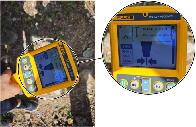 Fluke-2082地下管線定位儀對地下鎧裝光纜的深度進行測量.jpg